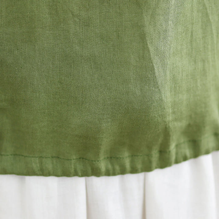 Buddha Stones Letnia falbaniasta damska kamizelka ze ściągaczem i okrągłym dekoltem z bawełny i lnu - image 12