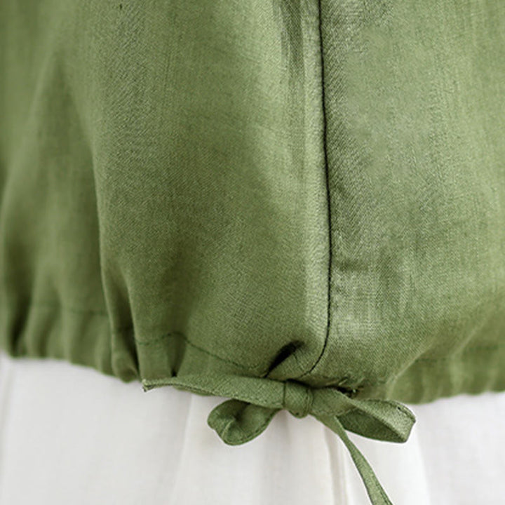 Buddha Stones Letnia falbaniasta damska kamizelka ze ściągaczem i okrągłym dekoltem z bawełny i lnu - image 10