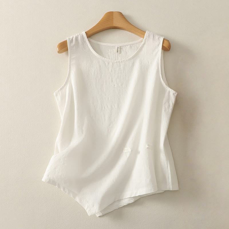 Buddha Stones Lato Jednolity Kolor Bez Rękawów Damska Bawełniana Lniana Kamizelka Kamizelka - Biały - US8-10，UK/AU12-14，EU40-42 (2XL) - image 10