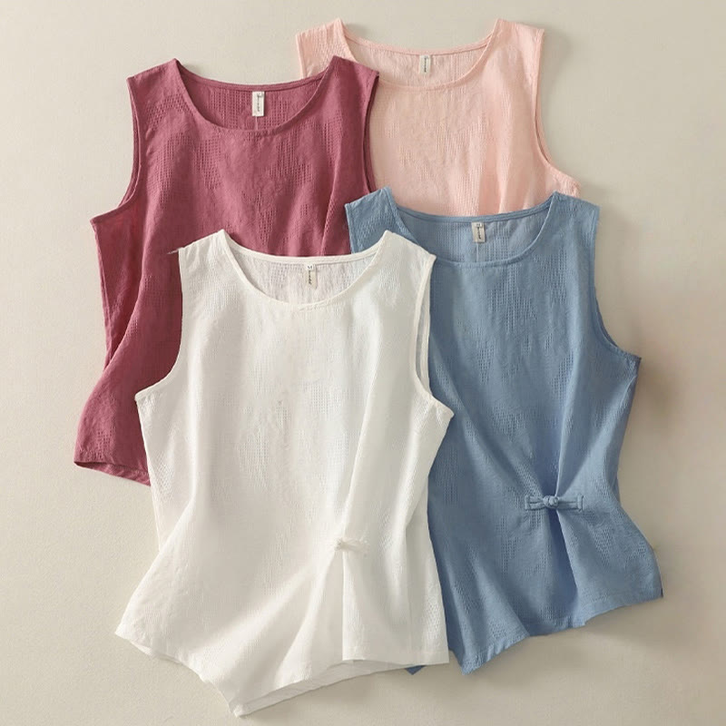 Buddha Stones Lato Jednolity Kolor Bez Rękawów Damska Bawełniana Lniana Kamizelka Kamizelka