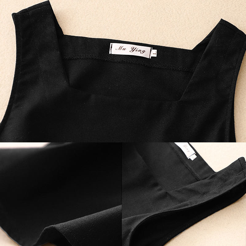 Buddha Stones Letnia damska kamizelka bez rękawów z kwadratowym kołnierzykiem z bawełny i lnu - image 13