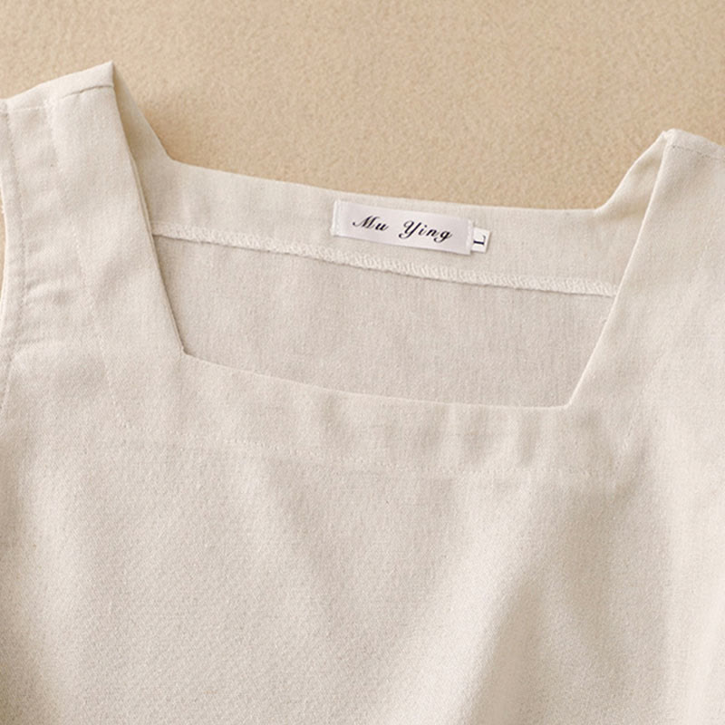 Buddha Stones Letnia damska kamizelka bez rękawów z kwadratowym kołnierzykiem z bawełny i lnu - image 5