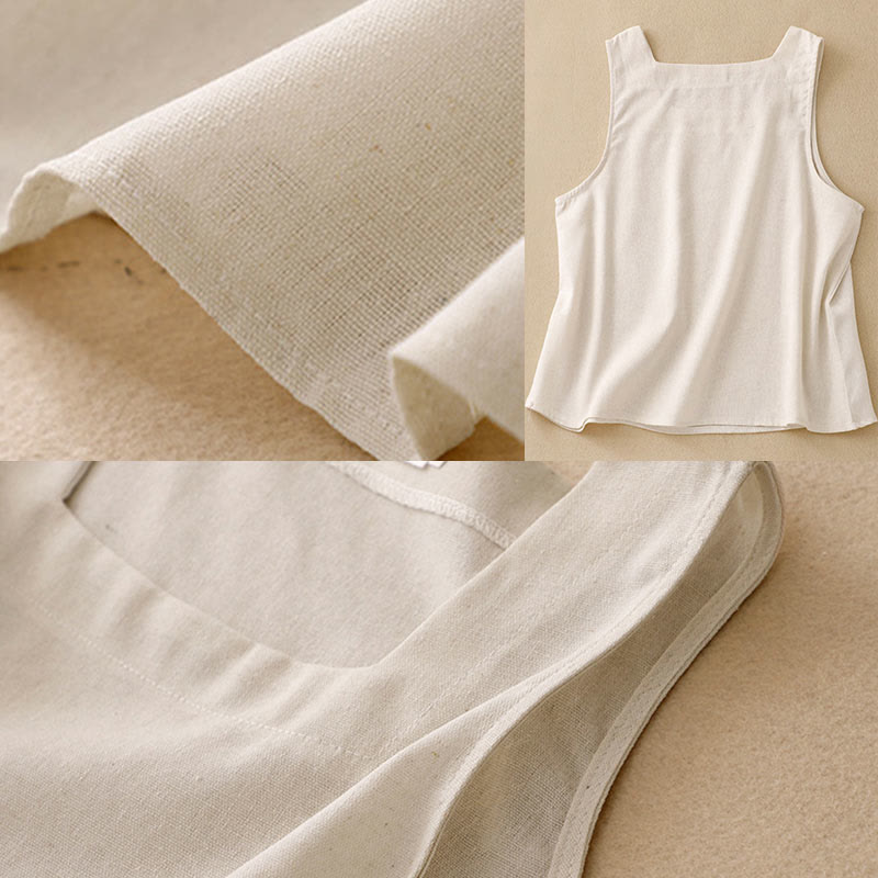 Buddha Stones Letnia damska kamizelka bez rękawów z kwadratowym kołnierzykiem z bawełny i lnu - image 8