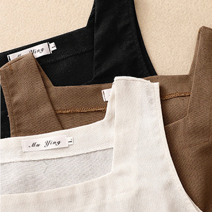 Buddha Stones Letnia damska kamizelka bez rękawów z kwadratowym kołnierzykiem z bawełny i lnu - image 14