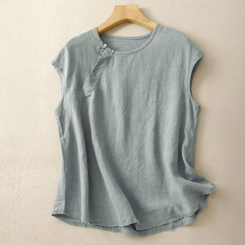 Buddha Stones wiosenna, patchworkowa, prosta, bezrękawa kamizelka damska z bawełny - LightSteelBlue - US8-10，UK/AU12-14，EU40-42 (2XL) - image 0