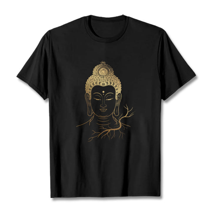 Koszulka z motywem głowy Buddy z Buddha Stones w kolorze złotym - Czarny - 2XL - image 0