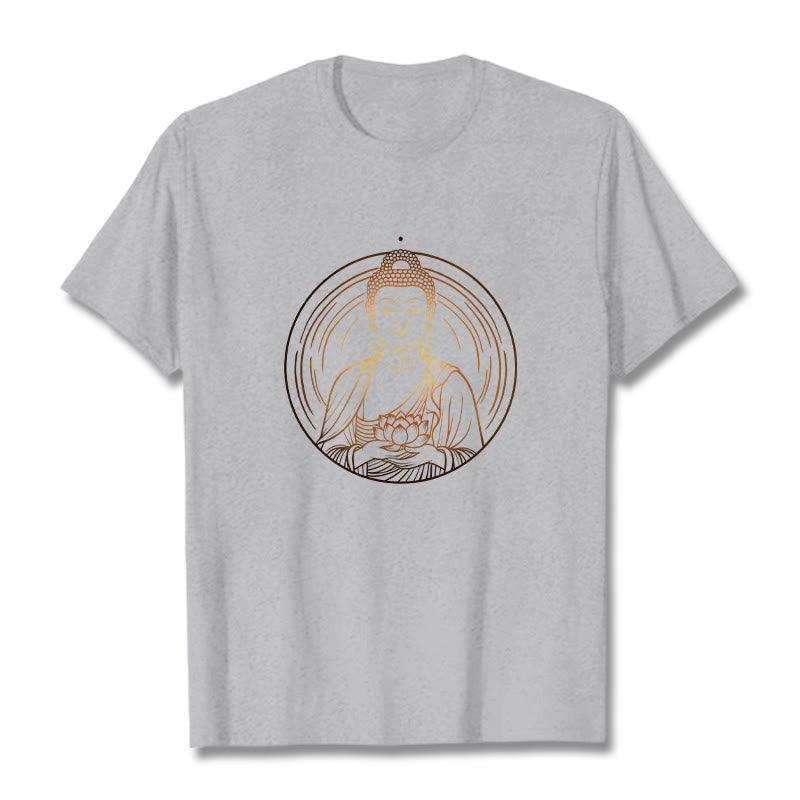 Buddha Stones Złoty Budda Trzymający Kwiat Lotosu Koszulka T-shirt - Jasnoszary - 2XL - image 19