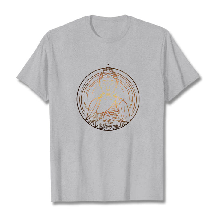 Buddha Stones Złoty Budda Trzymający Kwiat Lotosu Koszulka T-shirt - Jasnoszary - 2XL - image 19