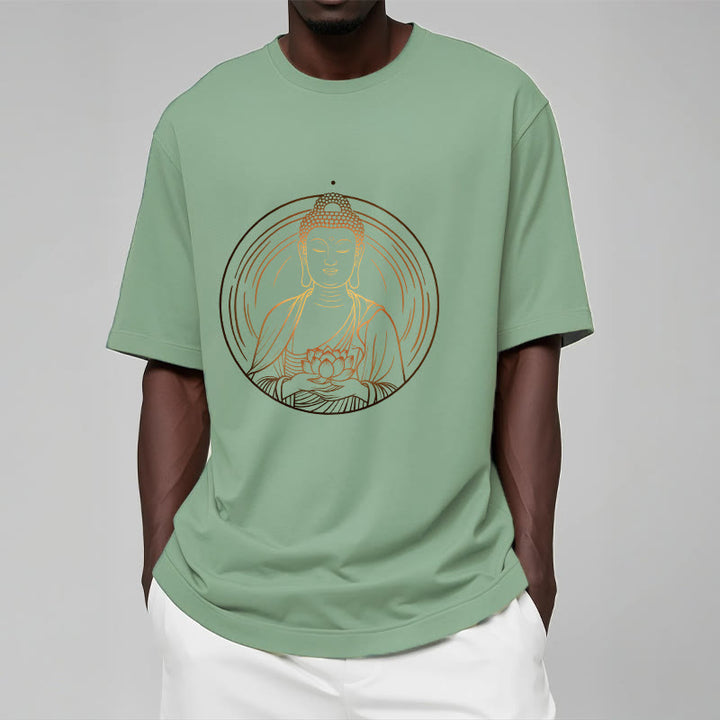 Buddha Stones Złoty Budda Trzymający Kwiat Lotosu Koszulka T-shirt - image 15