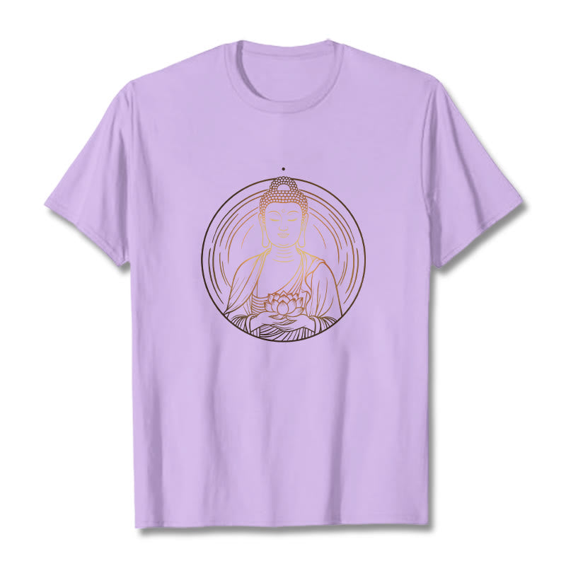 Buddha Stones Złoty Budda Trzymający Kwiat Lotosu Koszulka T-shirt - Śliwka - 2XL - image 16