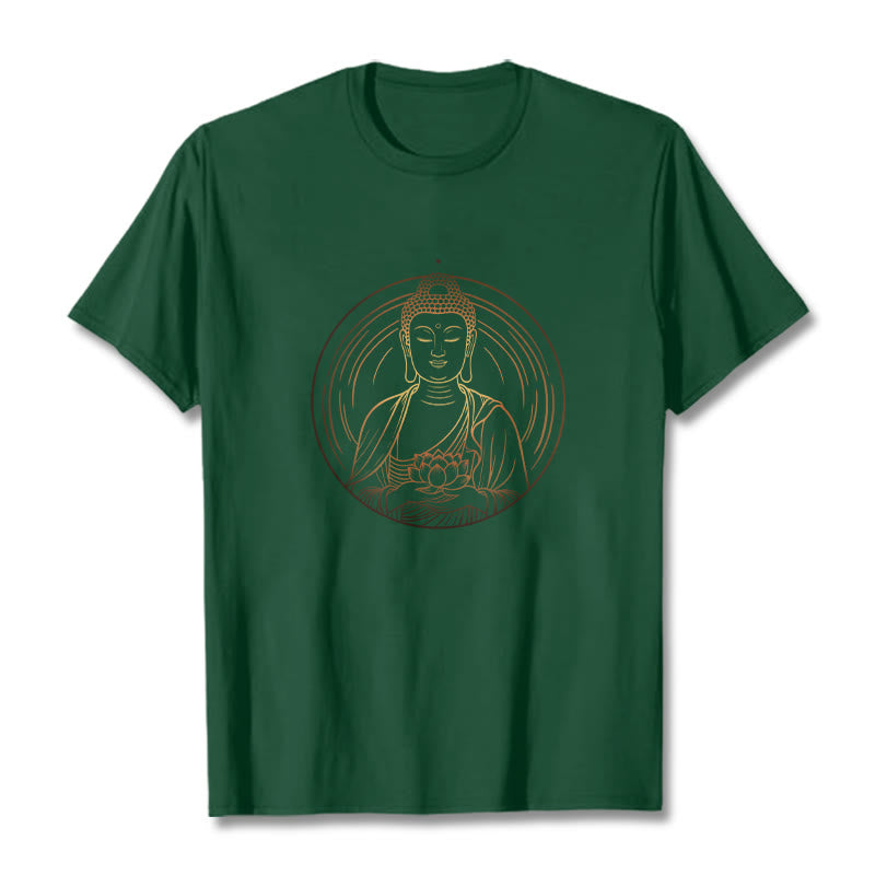 Buddha Stones Złoty Budda Trzymający Kwiat Lotosu Koszulka T-shirt - ForestGreen - 2XL - image 11