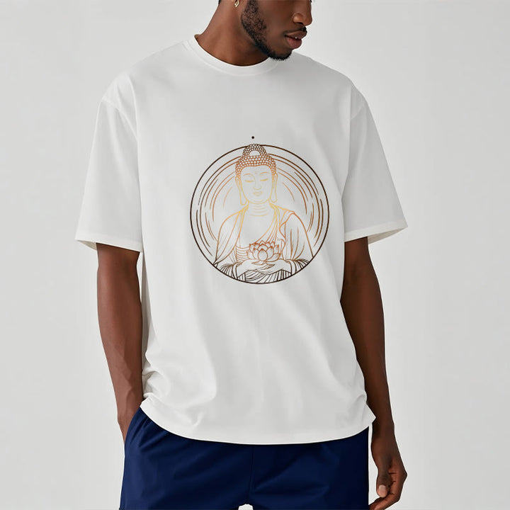 Buddha Stones Złoty Budda Trzymający Kwiat Lotosu Koszulka T-shirt - image 6