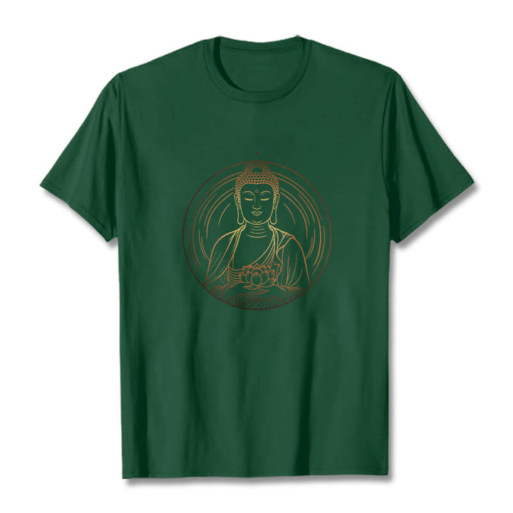 Buddha Stones Złoty Budda Trzymający Kwiat Lotosu Koszulka T-shirt - ForestGreen - 2XL - image 10