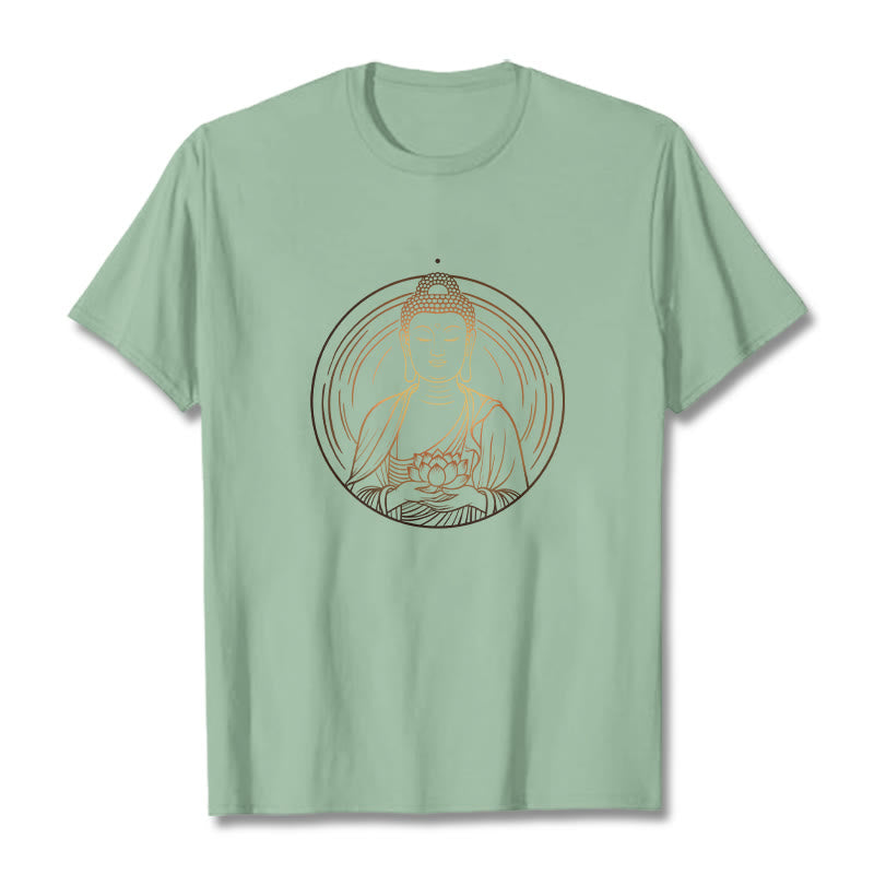 Buddha Stones Złoty Budda Trzymający Kwiat Lotosu Koszulka T-shirt - PaleGreen - 2XL - image 14