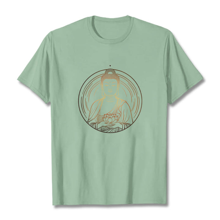 Buddha Stones Złoty Budda Trzymający Kwiat Lotosu Koszulka T-shirt - PaleGreen - 2XL - image 14