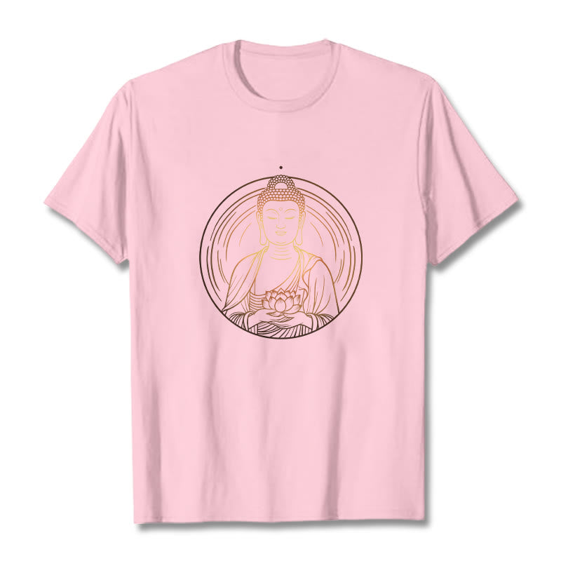 Buddha Stones Złoty Budda Trzymający Kwiat Lotosu Koszulka T-shirt - Jasnoróżowy - 2XL - image 12