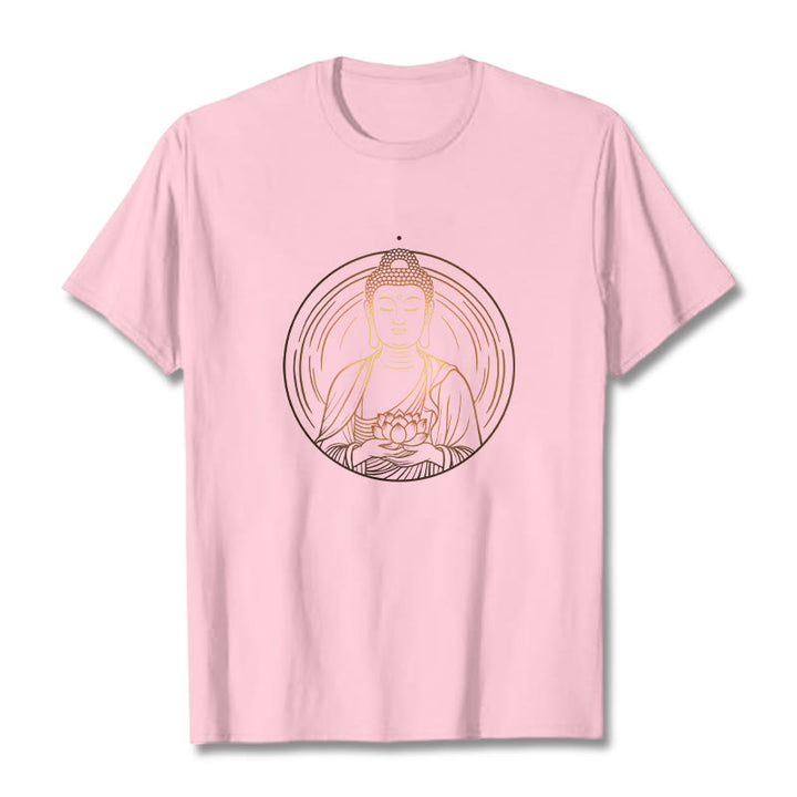 Buddha Stones Złoty Budda Trzymający Kwiat Lotosu Koszulka T-shirt - Jasnoróżowy - 2XL - image 12