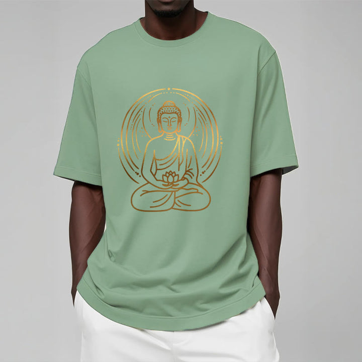 Buddha Stones Złota Medytacja Budda Halo Trzymający Kwiat Lotosu Koszulka T-shirt - image 16