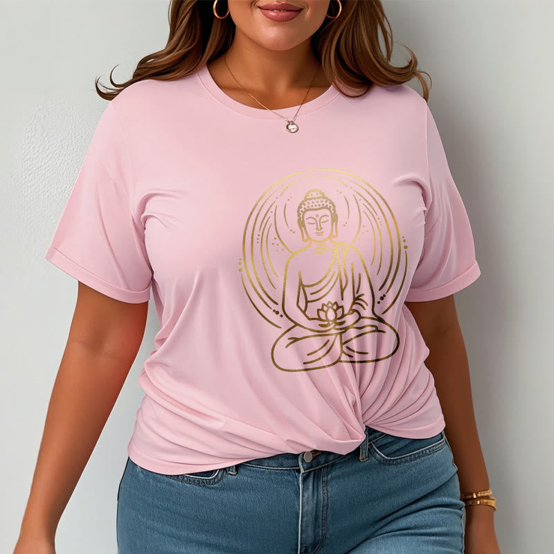 Buddha Stones Złota Medytacja Budda Halo Trzymający Kwiat Lotosu Koszulka T-shirt - image 13