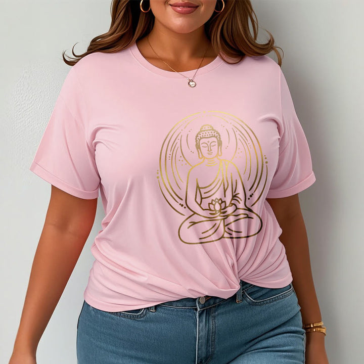 Buddha Stones Złota Medytacja Budda Halo Trzymający Kwiat Lotosu Koszulka T-shirt - image 13