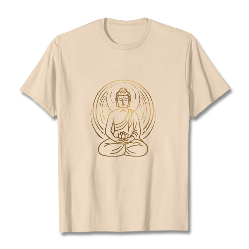 Buddha Stones Złota Medytacja Budda Halo Trzymający Kwiat Lotosu Koszulka T-shirt - For - 2XL - image 10