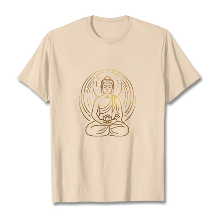 Buddha Stones Złota Medytacja Budda Halo Trzymający Kwiat Lotosu Koszulka T-shirt - For - 2XL - image 10