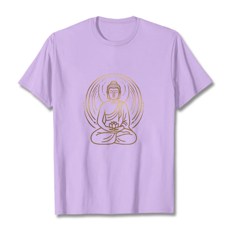 Buddha Stones Złota Medytacja Budda Halo Trzymający Kwiat Lotosu Koszulka T-shirt - Śliwka - 2XL - image 17