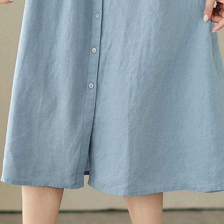 Sukienka midi z jednorzędową plisowaną sukienką Buddha Stones bez rękawów z bawełny i lnu - image 17