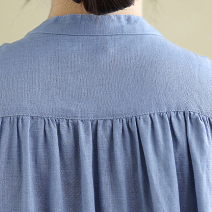 Sukienka midi z jednorzędową plisowaną sukienką Buddha Stones bez rękawów z bawełny i lnu - image 26