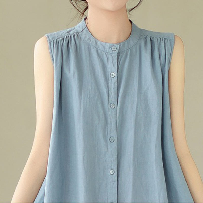 Sukienka midi z jednorzędową plisowaną sukienką Buddha Stones bez rękawów z bawełny i lnu - image 15