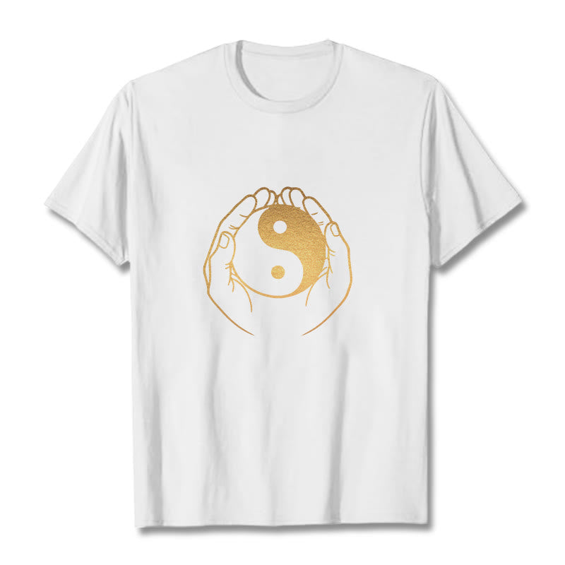 Buddha Stones Trzymające Złotą Koszulkę Yin Yang - Biały - 2XL - image 7