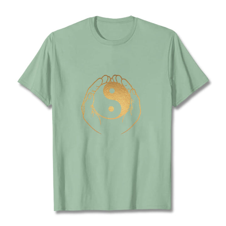 Buddha Stones Trzymające Złotą Koszulkę Yin Yang - PaleGreen - 2XL - image 15