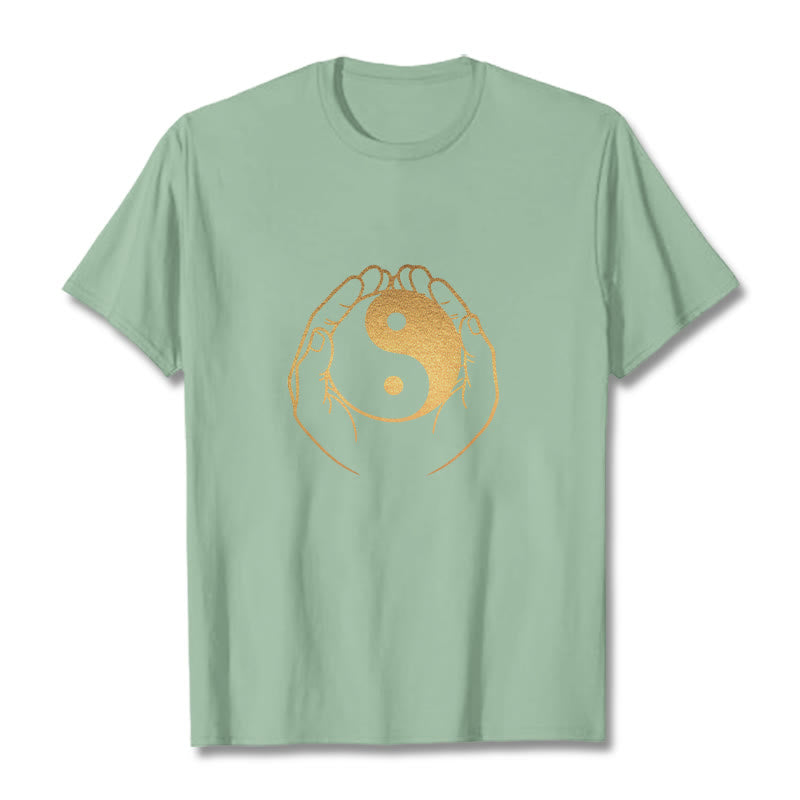 Buddha Stones Trzymające Złotą Koszulkę Yin Yang - PaleGreen - 2XL - image 14