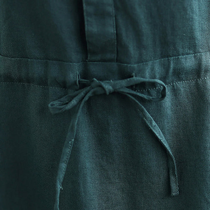 Letnia sukienka midi z bawełny i lnu z krótkim rękawem i ściągaczem "Buddha Stones" z kieszeniami - image 15