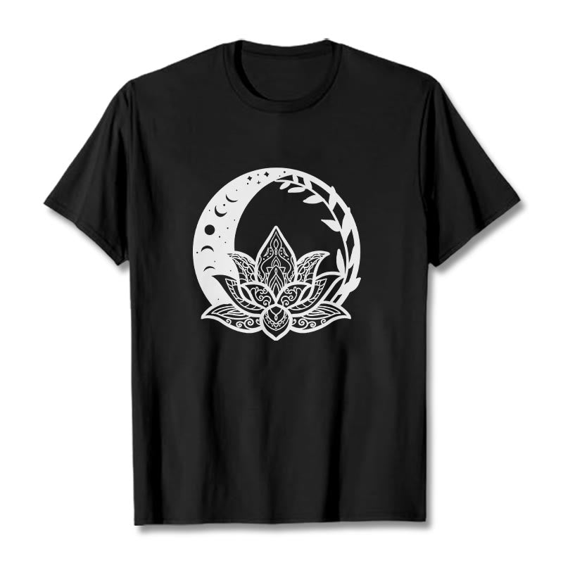 Buddha Stones Kwiat Lotosu Słońce Księżyc Przeplatające Się Winorośle Koszulka T-shirt - Czarny - 2XL - image 5