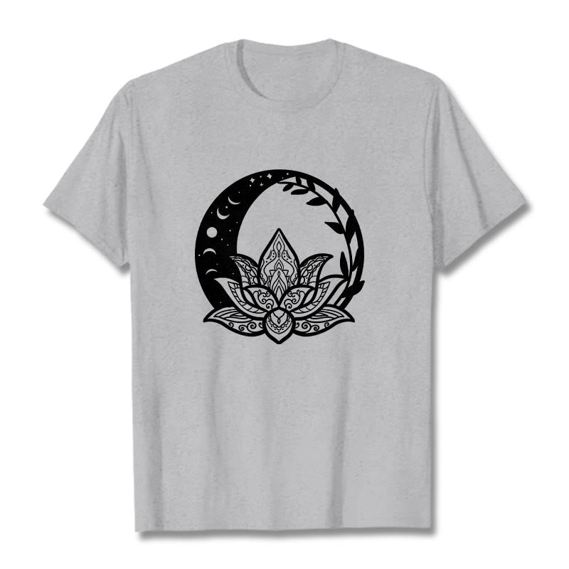 Buddha Stones Kwiat Lotosu Słońce Księżyc Przeplatające Się Winorośle Koszulka T-shirt - Jasnoszary - 2XL - image 20