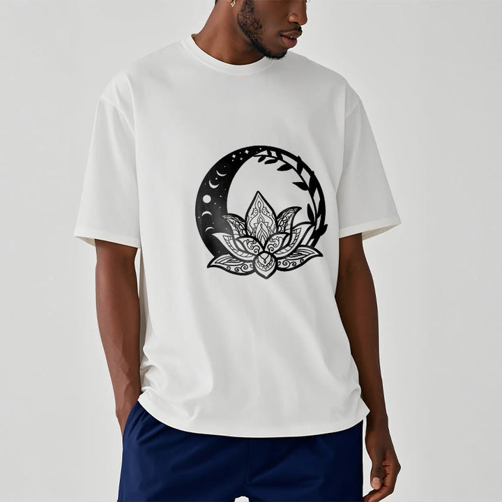 Buddha Stones Kwiat Lotosu Słońce Księżyc Przeplatające Się Winorośle Koszulka T-shirt - image 2