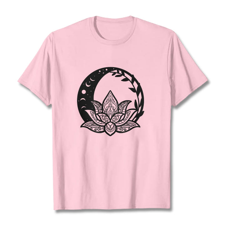 Buddha Stones Kwiat Lotosu Słońce Księżyc Przeplatające Się Winorośle Koszulka T-shirt - Jasnoróżowy - 2XL - image 12