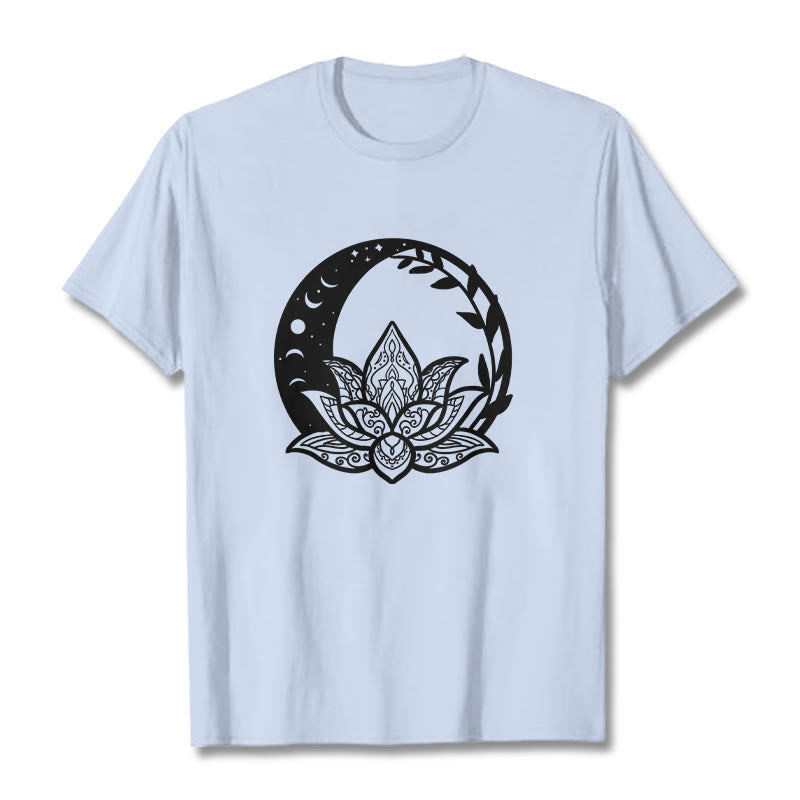 Buddha Stones Kwiat Lotosu Słońce Księżyc Przeplatające Się Winorośle Koszulka T-shirt - Jasnoniebieski - 2XL - image 19