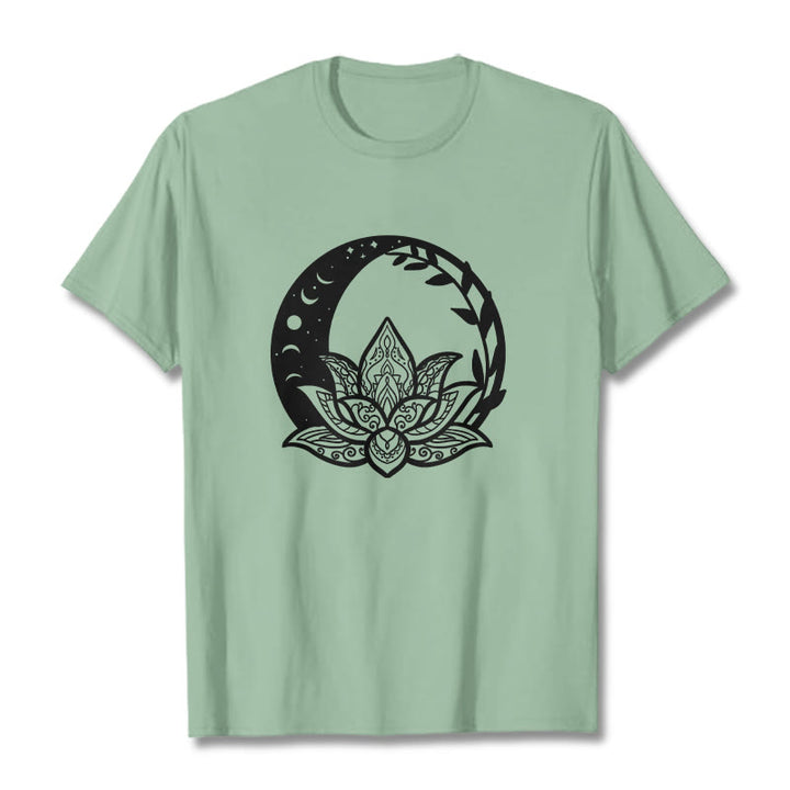 Buddha Stones Kwiat Lotosu Słońce Księżyc Przeplatające Się Winorośle Koszulka T-shirt - PaleGreen - 2XL - image 14