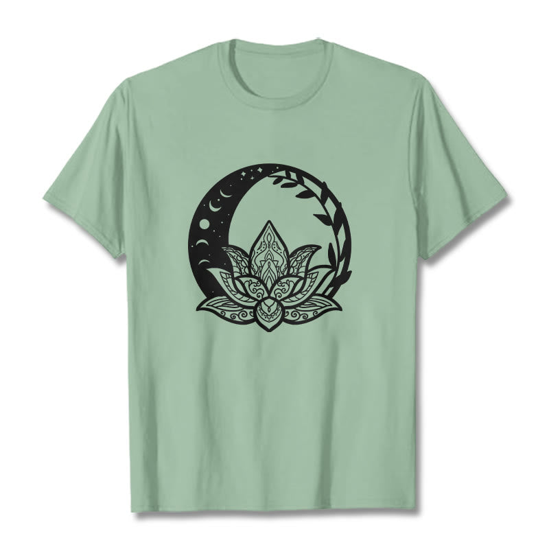 Buddha Stones Kwiat Lotosu Słońce Księżyc Przeplatające Się Winorośle Koszulka T-shirt - PaleGreen - 2XL - image 15