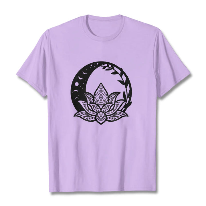 Buddha Stones Kwiat Lotosu Słońce Księżyc Przeplatające Się Winorośle Koszulka T-shirt - Śliwka - 2XL - image 17