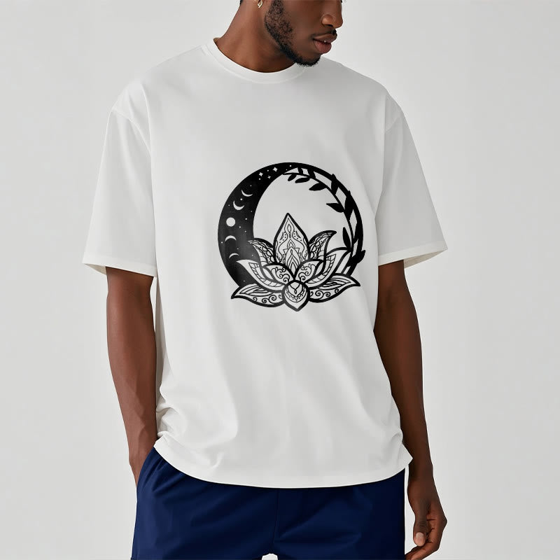 Buddha Stones Kwiat Lotosu Słońce Księżyc Przeplatające Się Winorośle Koszulka T-shirt - image 1