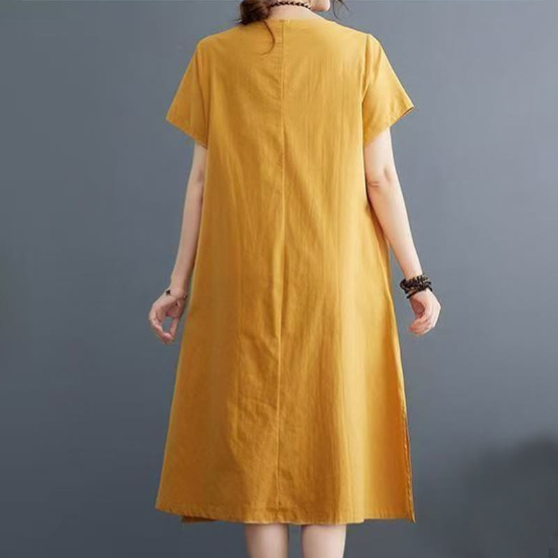 Sukienka midi z bawełny i lnu z krótkim rękawem i nadrukiem "Buddha Stones" w kolorze letnich kamieni, z wzorem feniksa - image 10