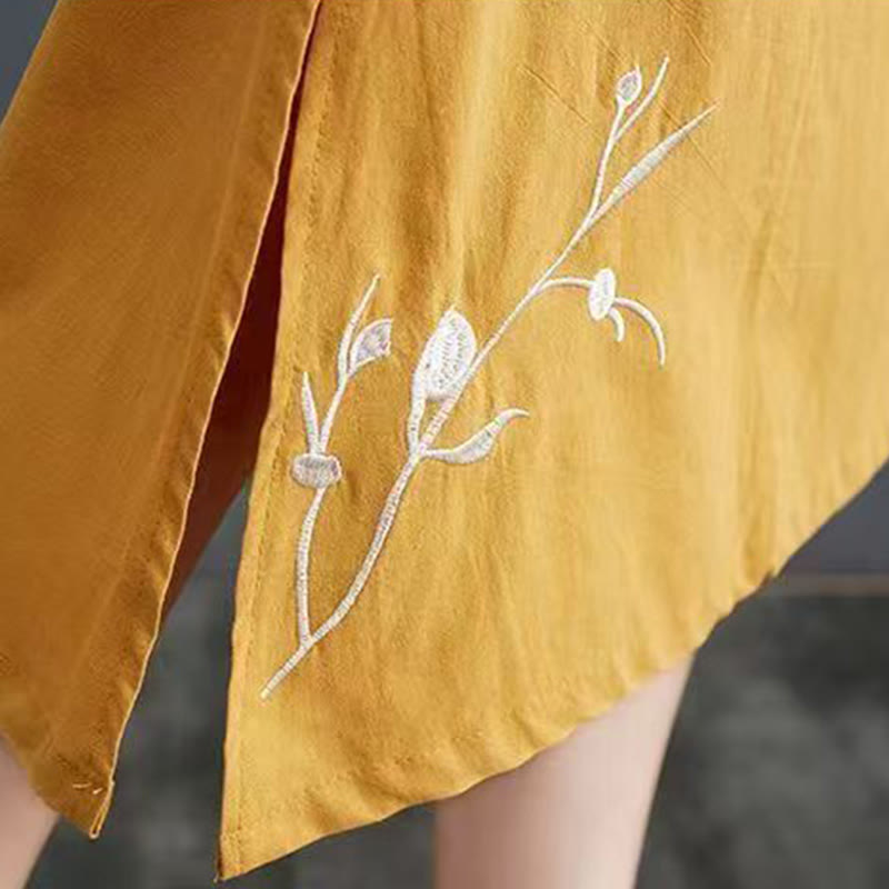 Sukienka midi z bawełny i lnu z krótkim rękawem i nadrukiem "Buddha Stones" w kolorze letnich kamieni, z wzorem feniksa - image 14