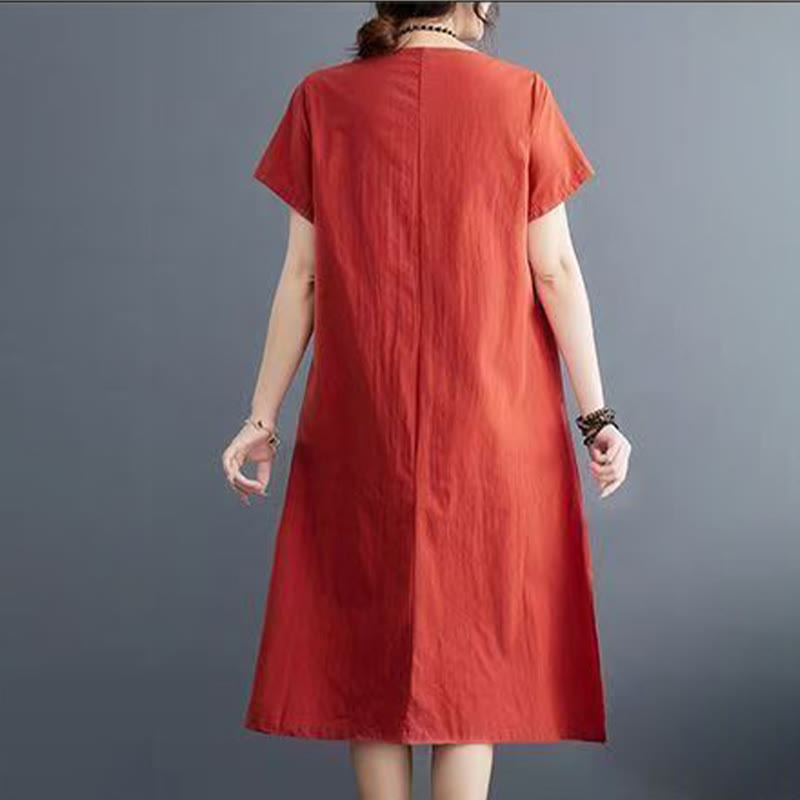 Sukienka midi z bawełny i lnu z krótkim rękawem i nadrukiem "Buddha Stones" w kolorze letnich kamieni, z wzorem feniksa - image 2