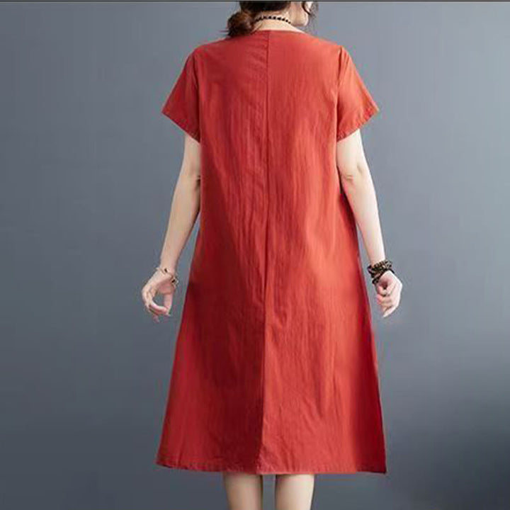 Sukienka midi z bawełny i lnu z krótkim rękawem i nadrukiem "Buddha Stones" w kolorze letnich kamieni, z wzorem feniksa - image 2