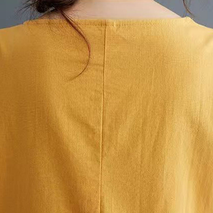 Sukienka midi z bawełny i lnu z krótkim rękawem i nadrukiem "Buddha Stones" w kolorze letnich kamieni, z wzorem feniksa - image 12