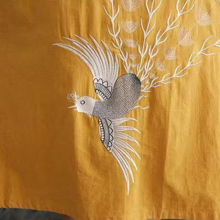 Sukienka midi z bawełny i lnu z krótkim rękawem i nadrukiem "Buddha Stones" w kolorze letnich kamieni, z wzorem feniksa - image 13