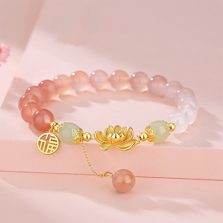 Buddha Stones 925 Srebro Sterling Naturalny Gradient Agat Hetian Jade Lotus Fu Charakter Bransoletka Oświecenia